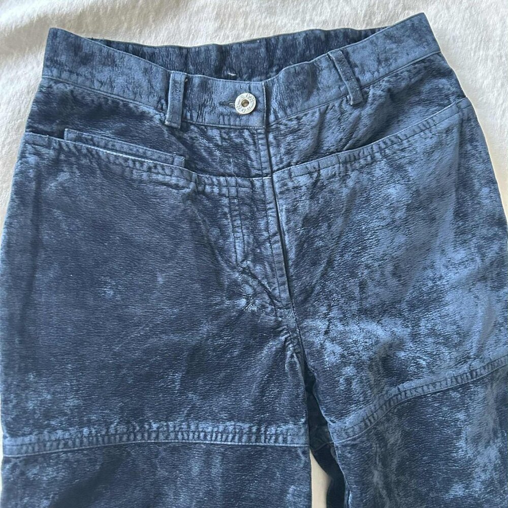 BGN & Co. Denim Blue Crushed-Effect Velveteen Paneled Straight-Leg Pants – US 2